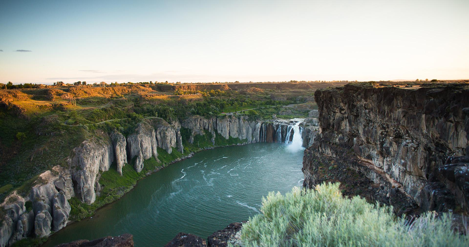 Aerial view of Shoshone Falls as the sun sets